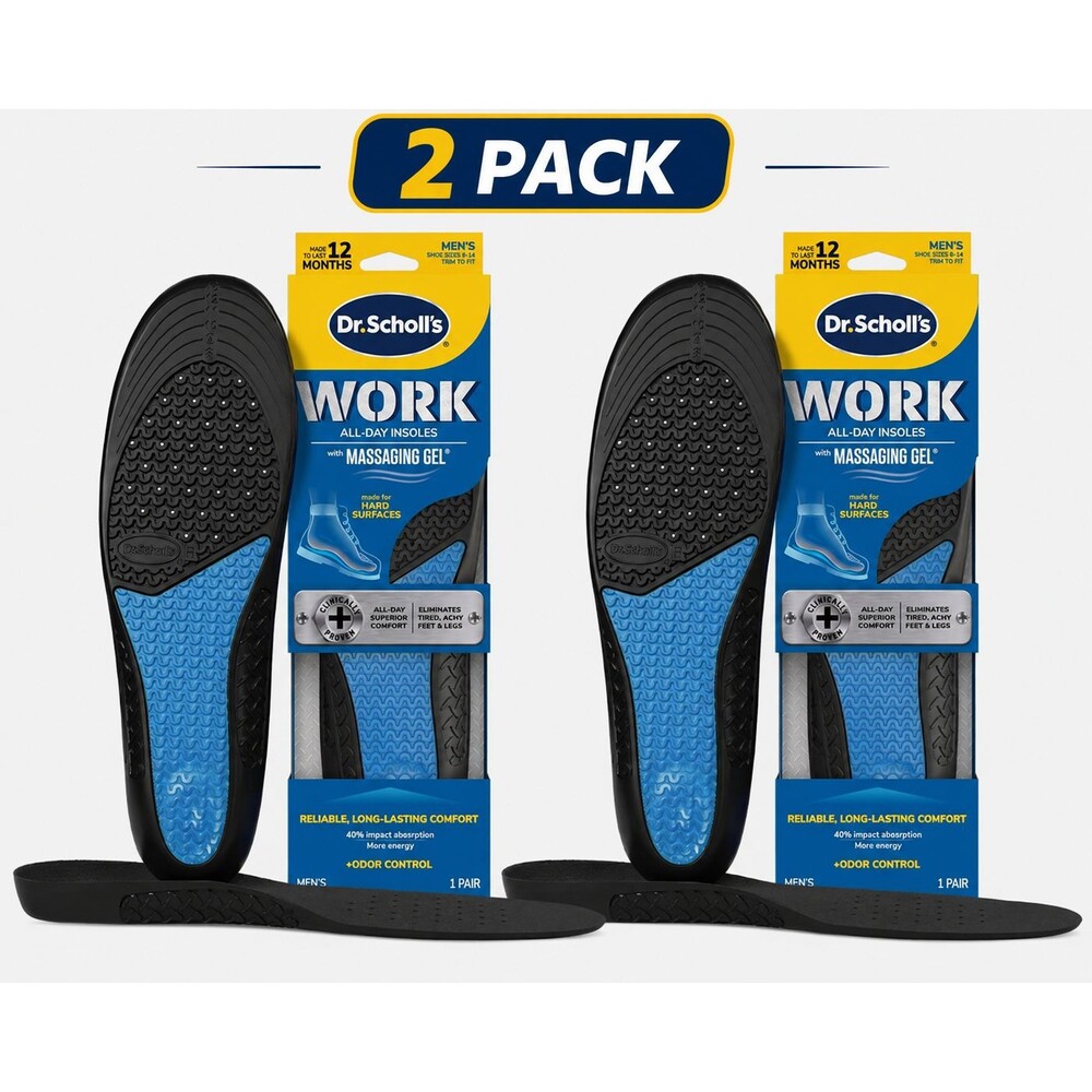 2-Pack Dr. Scholl's Men's Work All-Day Comfort Insoles w/Massaging Gel Shoe 8-14